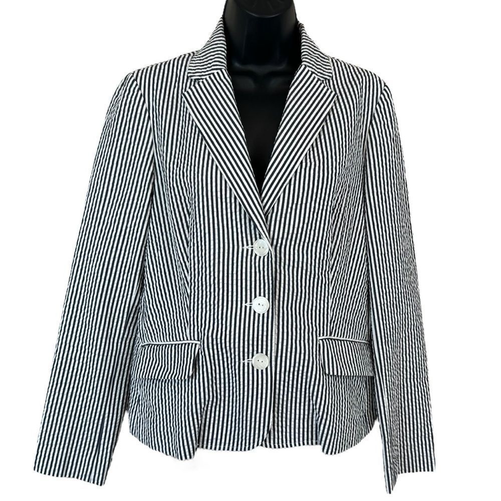 Sandro Seersucker Navy White Cotton Blazer